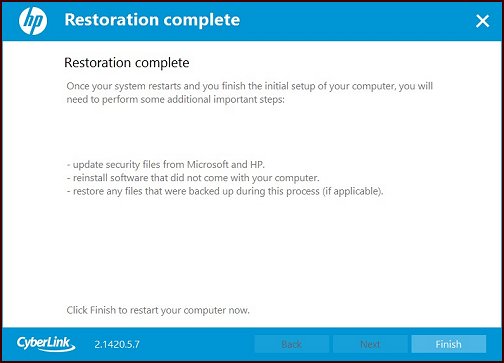 Click Next and then Finish to start the restoration process.
Follow the on-screen instructions to complete the restoration and restart your computer.