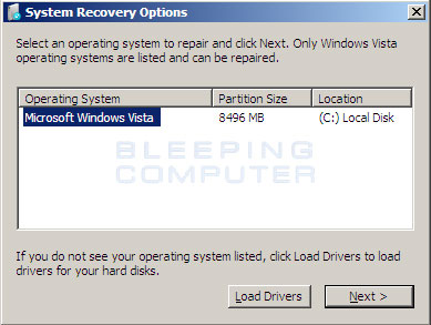 Select the language settings and click "Next."
Click on "Repair your computer" and then select "Windows Vista" as the operating system.